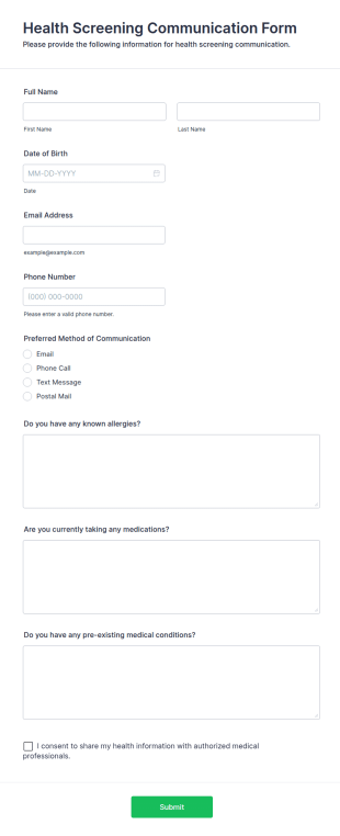 Health Screening Communication Form Template