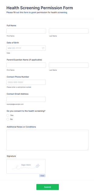 Health Screening Permission Form Template