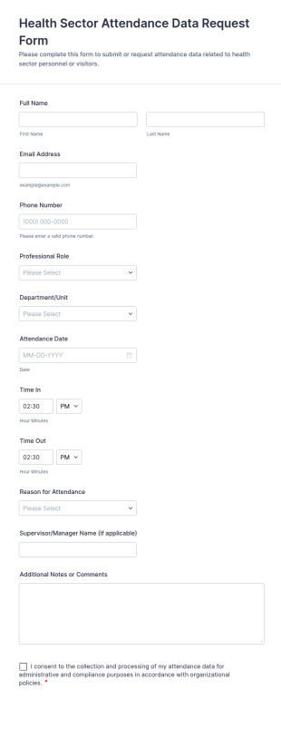 Health Sector Attendance Data Request Form Template