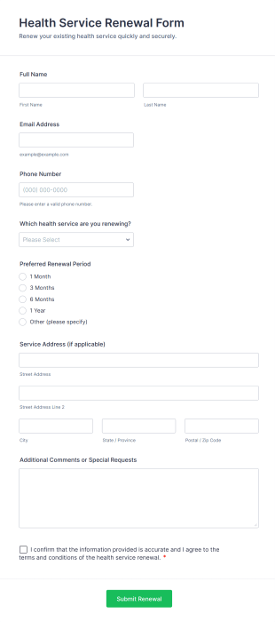 Health Service Renewal Form Template