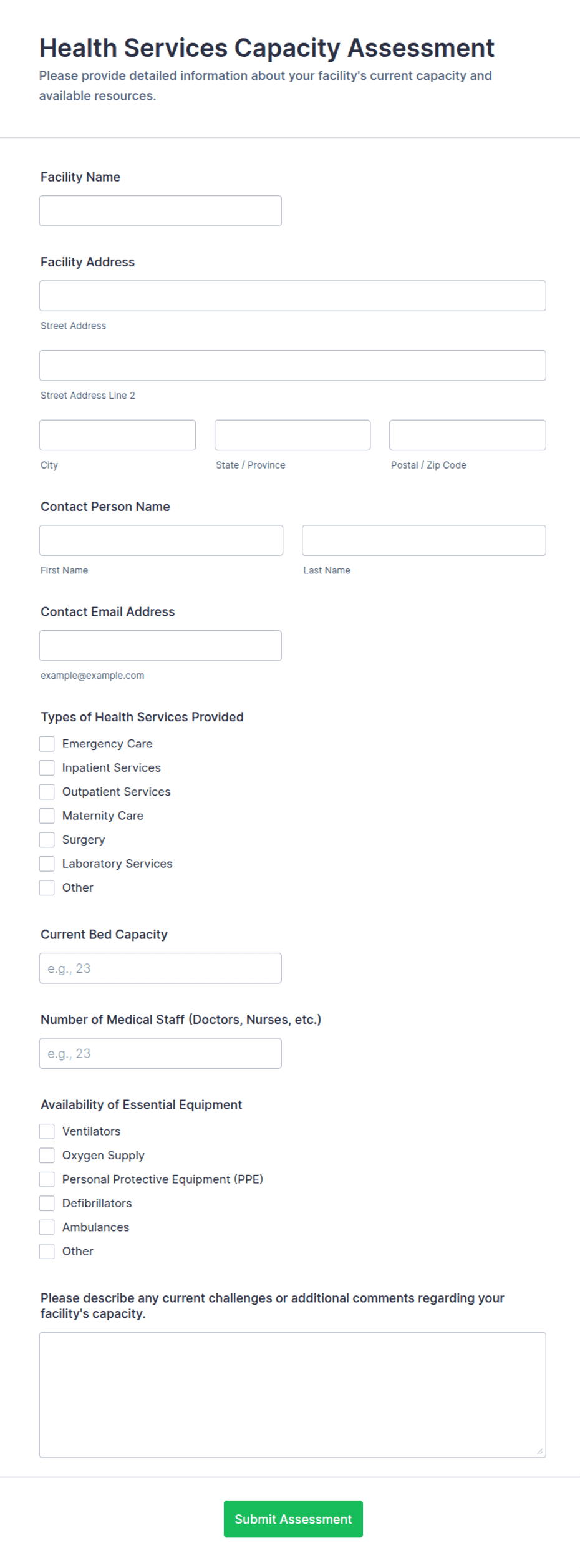 Health Services Capacity Assessment Form Template | Jotform