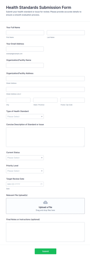 Health Standards Submission Form Template