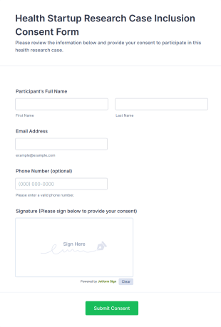 Health Startup Research Case Inclusion Consent Form Template