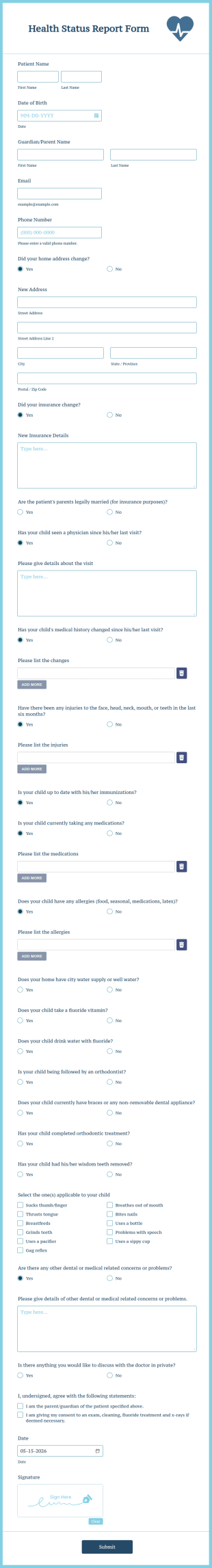 Health Status Report Form Template