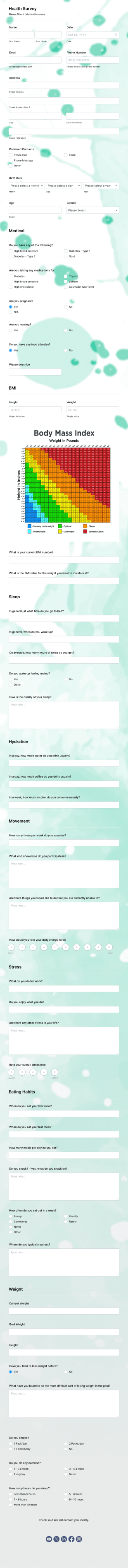 Health Survey Form Template