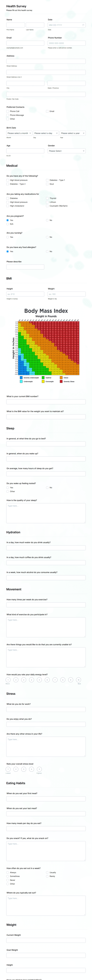 Health Survey Form Template