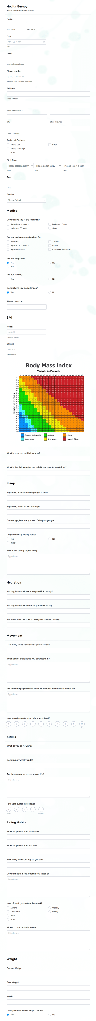 Health Survey Form Template
