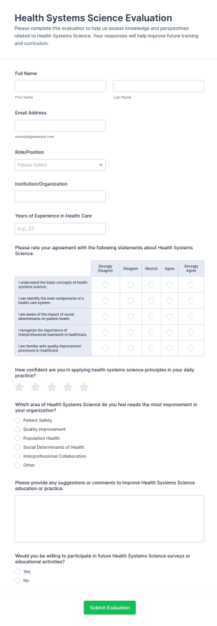Health Systems Science Evaluation Form Template