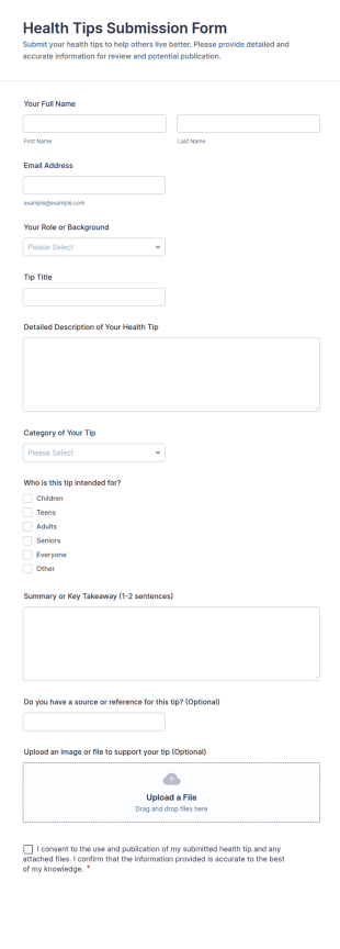 Health Tips Submission Form Template