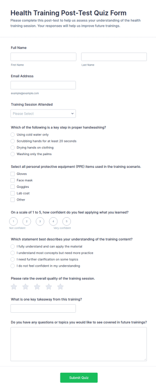Health Training Post Test Quiz Form Template