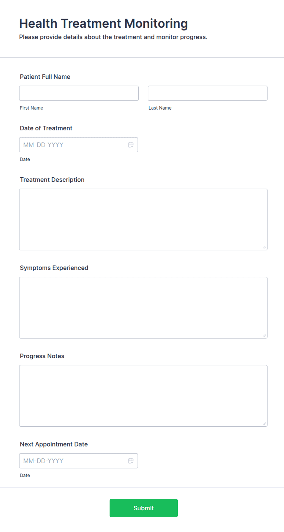 Health Treatment Monitoring Form Template | Jotform