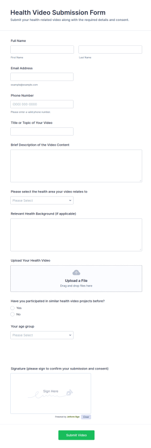 Health Video Submission Form Template