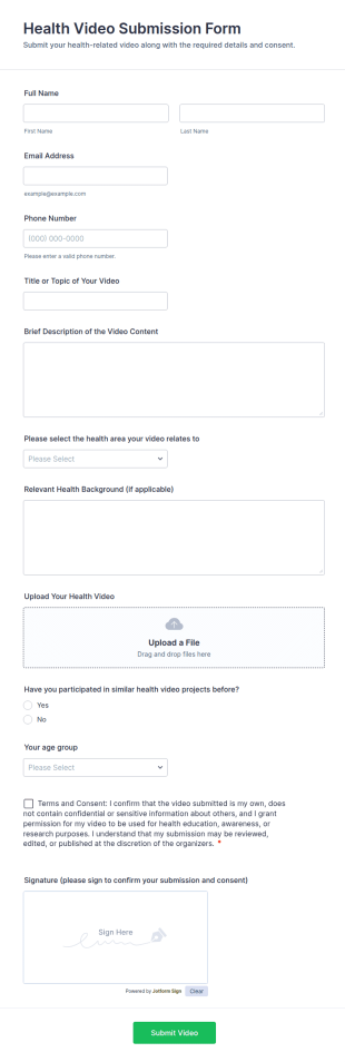 Health Video Submission Form Template