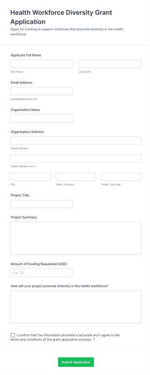 Health Workforce Diversity Grant Application Form Template
