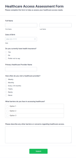 Healthcare Access Assessment Form Template