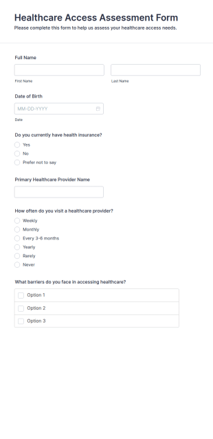 Healthcare Access Assessment Form Template