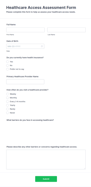 Healthcare Access Assessment Form Template