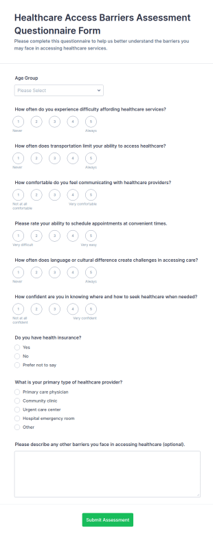 Healthcare Access Barriers Assessment Form Template