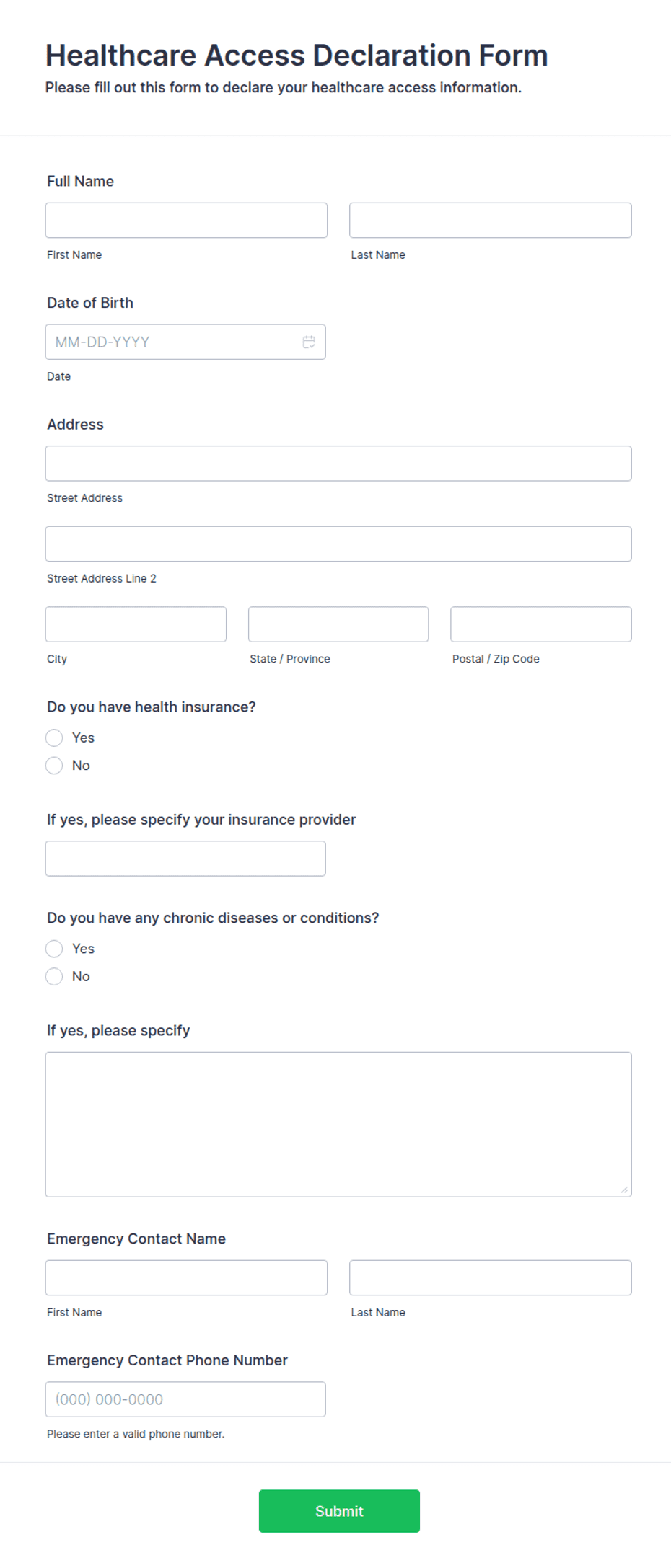 Declaration Form Access Healthcare Access Declaration Form Template | Jotform