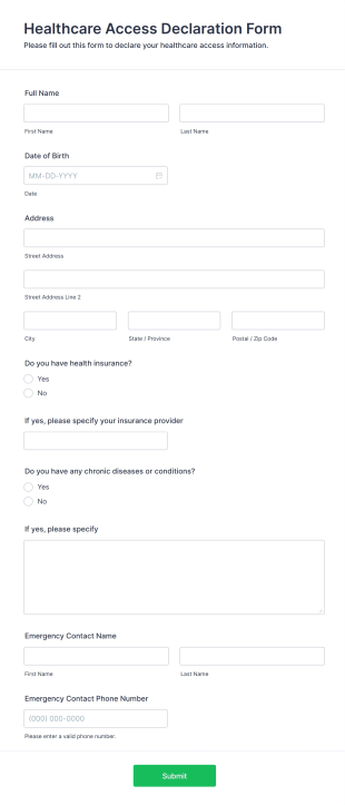 Healthcare Access Declaration Form Template