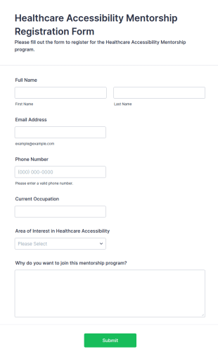 Healthcare Accessibility Mentorship Registration Form Template