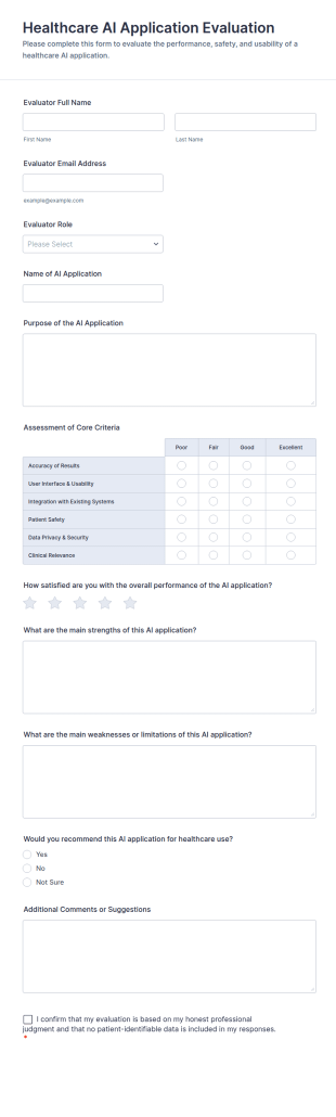 Healthcare AI Application Evaluation Form Template