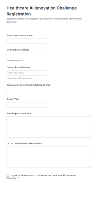 Healthcare AI Innovation Challenge Registration Form Template
