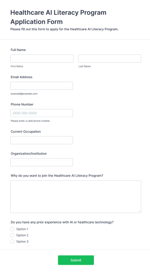 Healthcare AI Literacy Program Application Form Form Template