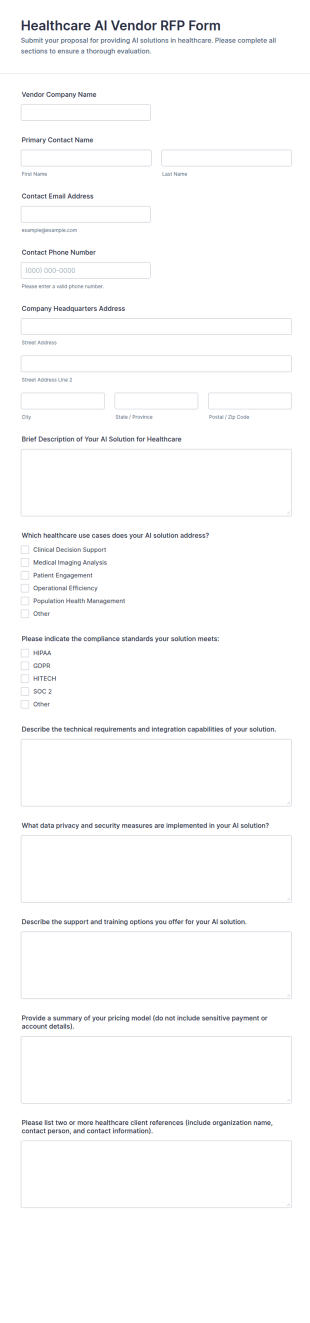 Healthcare AI Vendor RFP Form Template