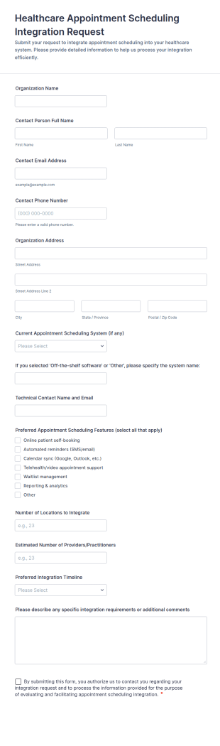 Healthcare Appointment Scheduling Integration Request Form Template