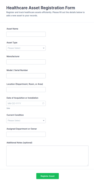 Healthcare Asset Registration Form Template