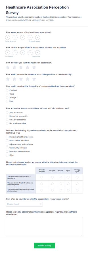 Healthcare Association Perception Survey Form Template