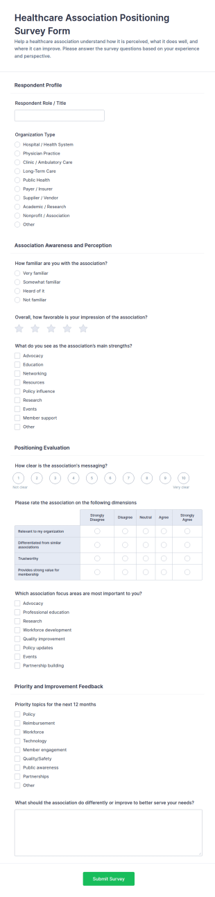 Healthcare Association Positioning Survey Form Template