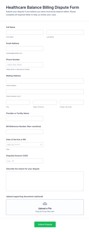 Healthcare Balance Billing Dispute Form Template