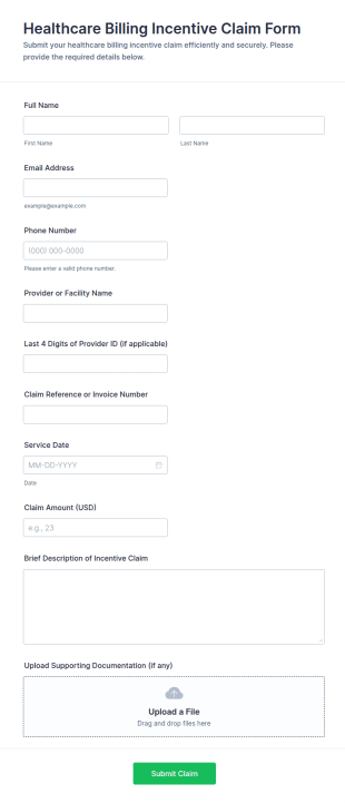 Healthcare Billing Incentive Claim Form Template