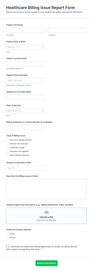 Healthcare Billing Issue Report Form Template