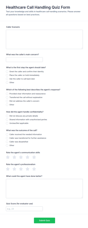 Healthcare Call Handling Quiz Form Template