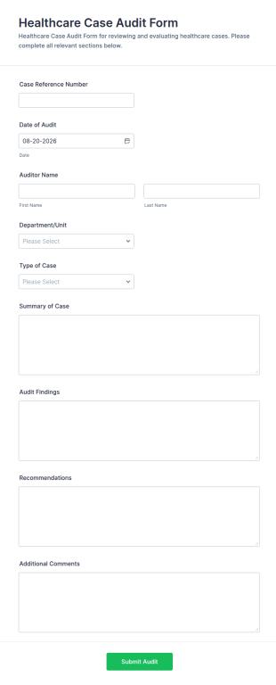 Healthcare Case Audit Form Template