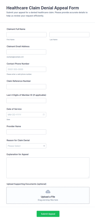 Healthcare Claim Denial Appeal Form Template
