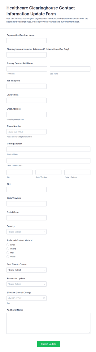 Healthcare Clearinghouse Contact Information Update Form Template