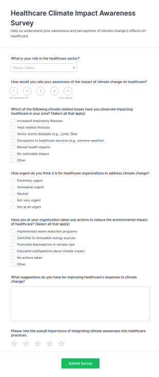 Healthcare Climate Impact Awareness Survey Form Template