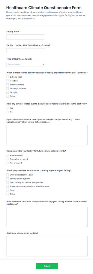 Healthcare Climate Questionnaire Form Template