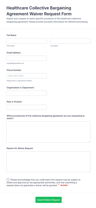 Healthcare Collective Bargaining Agreement Waiver Request Form Template