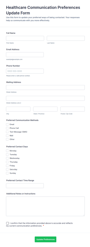 Healthcare Communication Preferences Update Form Template