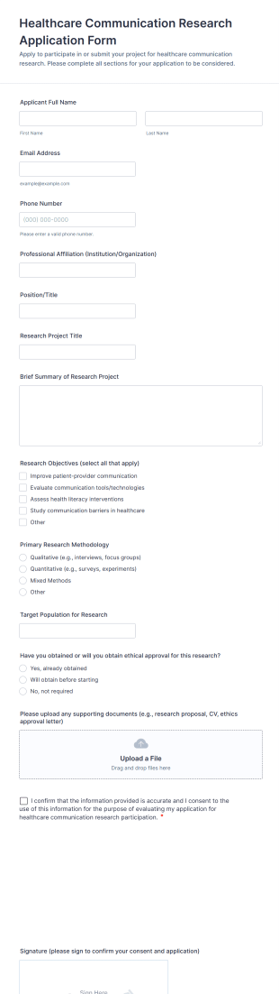 Healthcare Communication Research Application Form Form Template