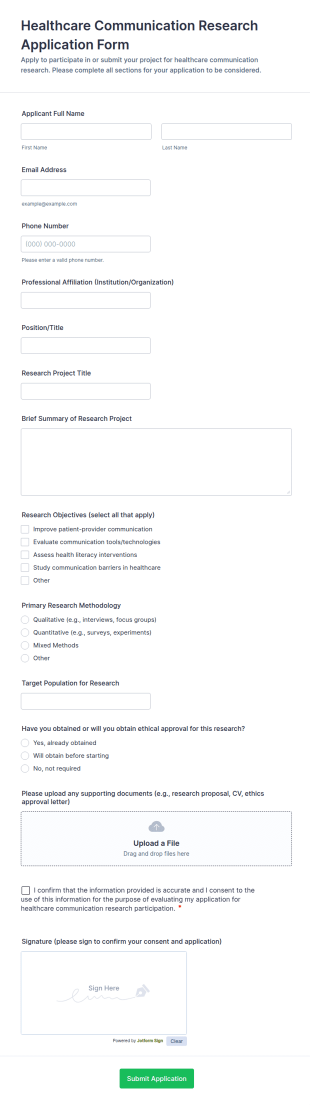 Healthcare Communication Research Application Form Template
