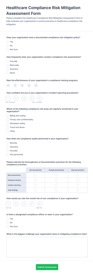 Healthcare Compliance Risk Mitigation Assessment Form Template