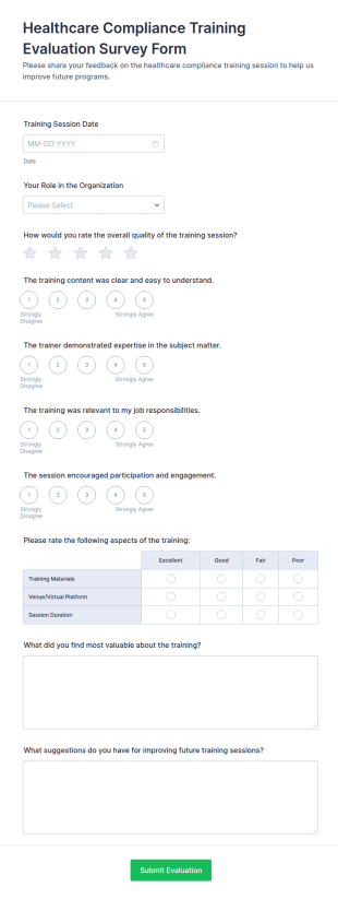 Healthcare Compliance Training Evaluation Survey Form Template
