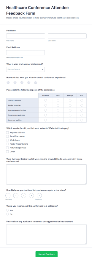 Healthcare Conference Attendee Feedback Form Template