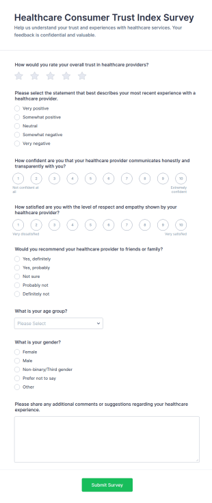 Healthcare Consumer Trust Index Survey Form Template